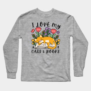 I Love My Cats & Books Long Sleeve T-Shirt